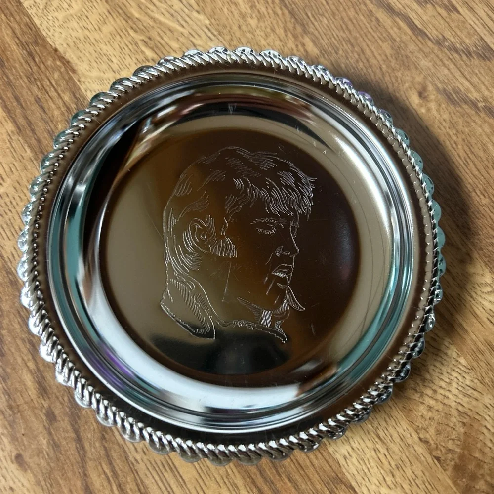 Vintage Chrome Plated Elvis Presley Collectible Drink‎ Coaster Made In Hong Kong